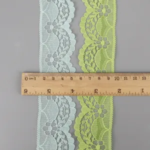 Light blue and soft green 4.5cm wide floral lace trim for DIY sewing and clothing crafts