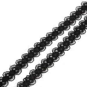 Detailed 15mm black lace trim with hollow flower patterns for DIY hair accessories