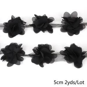 5cm schwarze handgefertigte Chiffon-Blumen-Spitzenbordüre für DIY-Näharbeiten