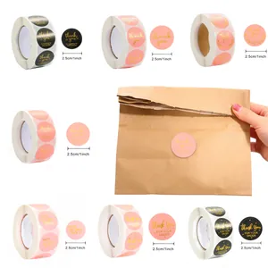Round Gold Foil Thank You Stickers Roll For Small Business Supporting Packaging Handmade With Love Seal Labels Gift Decor