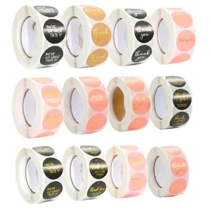 Set of 12 rolls round gold foil stickers for gift packaging and DIY crafts