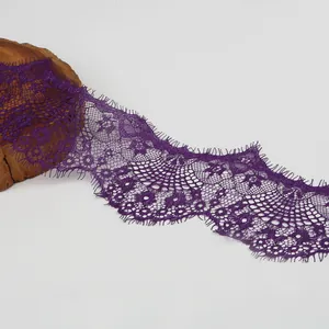 Exquisite dark purple flower embroidery lace ribbon with eyelash trim for DIY sewing crafts