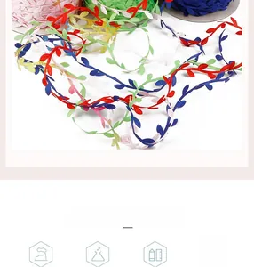 Macro detail of colorful polyester leaf ribbon trim for DIY crafts and gift decoration