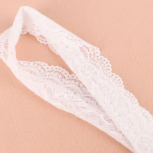 White floral stretch lace trim with scalloped edges for DIY clothing accessories