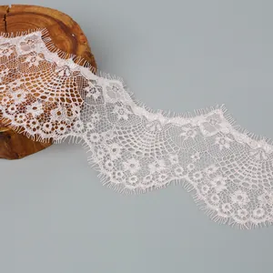 Exquisite light pink eyelash lace trim with floral embroidery for sewing and DIY crafts