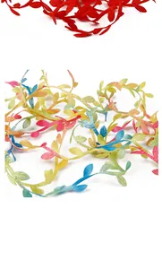 Macro detail of colorful polyester leaf ribbon for DIY crafts and home decor