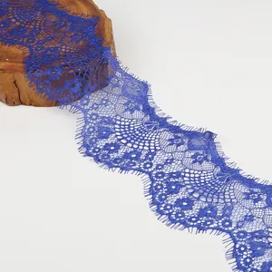 Dark blue flower embroidery eyelash lace trim ribbon for handmade DIY sewing craft