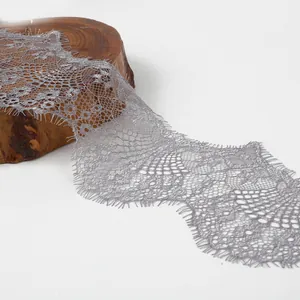 Silver-grey eyelash lace trim with floral embroidery for DIY sewing projects