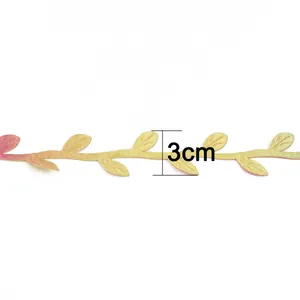 3cm gradient yellow to orange polyester leaf trim ribbon for DIY floral decoration