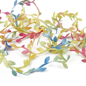 Colorful 10m polyester artificial leaf vine ribbon for DIY craft and home decoration