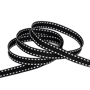 Black ribbed ribbon with white stitching for handmade DIY hair accessories and crafts