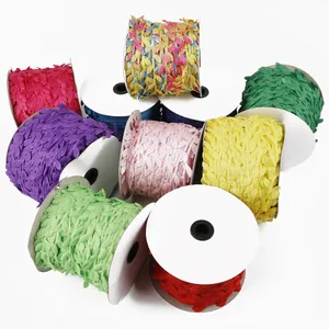 Colorful 10m polyester leaf trim ribbon spools for DIY handicrafts and home decor
