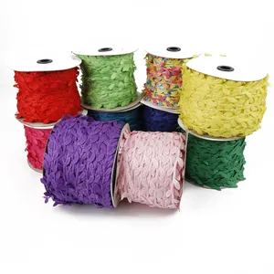 Rolls of colorful polyester leaf ribbons for DIY craft decoration and gift wrapping