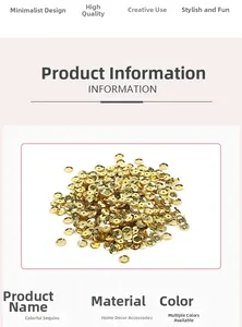 Detailed view of round gold sequins for DIY crafts showing metallic finish and color info