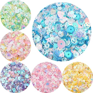 Colorful mixed shape sequins for DIY crafts including stars flowers and hearts in 6 colors