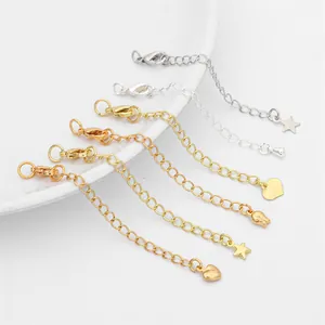 DIY Jewelry Findings Copper Extension Tail Chain With Lobster Clasp Heart Star Flower Pendant For Necklace Bracelet Making Supplies