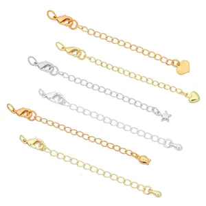 14K gold plated extender chains with lobster clasps and diverse charms for jewelry making