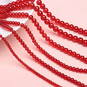 Perles en verre rouge poli en plusieurs tailles pour bijoux DIY et bracelets