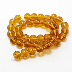 Polished amber glass round beads for DIY jewelry making and bracelet supplies