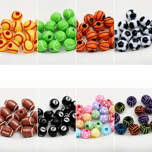 Acrylic Sports Beads Basketball Football Baseball Tennis American Football Billiard Round Beads For Jewelry Making DIY Bracelet Handmade Accessory