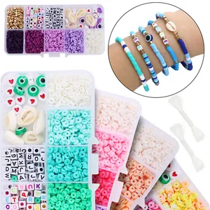Kit fai-da-te per gioielli con perle in argilla da 4mm e lettere in scatola a 10 scomparti