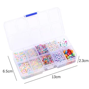 Kit bijoux DIY 10 cases avec perles en verre colorées et perles lettres en boîte claire