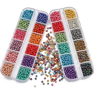 Kit de fabrication de bijoux DIY avec perles de verre 2mm colorées et deux boîtes de rangement