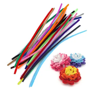 Colorful chenille stems and DIY flower art handmade with creative twistable pipe cleaners