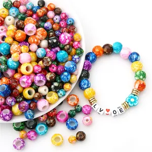 Colorful marble pattern acrylic large hole beads and handmade charm bracelet with letter beads
