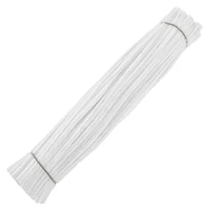 Detail of white chenille stems for DIY crafts, bundled soft pipe cleaners for kids
