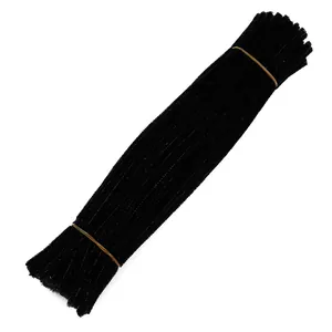 Macro detail of black fuzzy pipe cleaners bundle for creative DIY handmade crafts