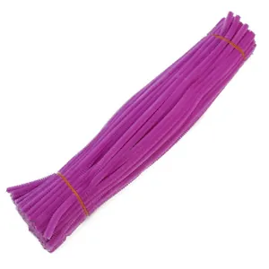 Macro view of bundled purple chenille stems for creative DIY handicrafts and flower making