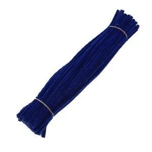Macro shot of royal blue chenille stems tied in bundles for creative DIY crafts
