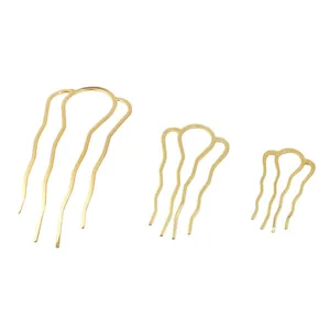 Three sizes of golden wavy U-shaped hair combs for DIY hairstyling and hair pins