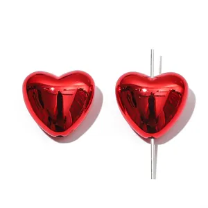 Cuentas de corazón de acrílico rojo brillante con acabado pulido para joyería DIY