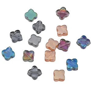 Perle a quadrifoglio in vetro arcobaleno da 10mm per creazione gioielli fai-da-te