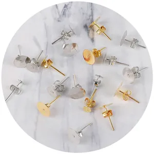 Ohrstecker mit flacher Platte und Butterfly-Verschlüssen in Gold und Silber für DIY