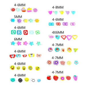 Colorful mixed polymer clay slices set with heart, star and fruit patterns for DIY crafts