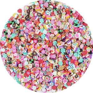 Colorful mixed polymer clay slices for DIY crafts including hearts and candy shapes
