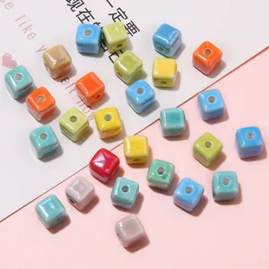 Colorful square ceramic beads for DIY jewelry making with polished glossy glaze finish