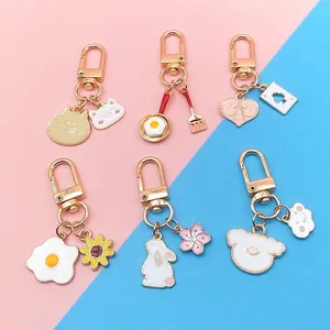Cute Cartoon Alloy Enamel Keychain Animal Cat Rabbit Sunflower Kitchenware Pendant Decorative Bag Charm For Women Teens Girls Daily Accessory Gift