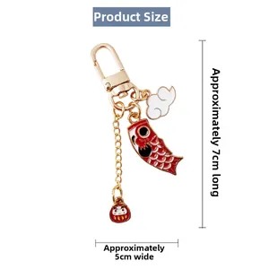 Detailed size map of Japanese koi fish keychain with daruma and lucky cloud charms