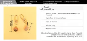 Detailed view of bubble tea glass keychain with size and 5.7g weight specifications