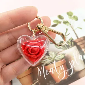 Creative red eternal rose heart keychain with gold clasp for women gift