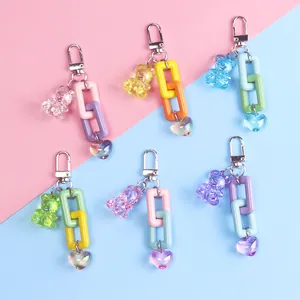 Cute Bear Keychain Acrylic Heart Pendant Color-Contrast Chain Bag Hanging Ornament For Women Girls AirPods Case Accessory