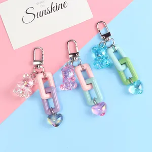 Colorful resin bear keychain with matte plastic chains and heart pendant charms