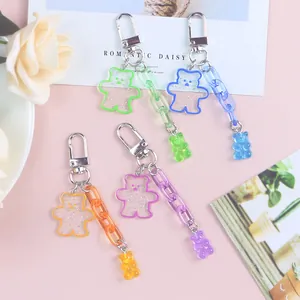 Colorful glitter acrylic bear pendants with plastic chains and metal lobster clasps