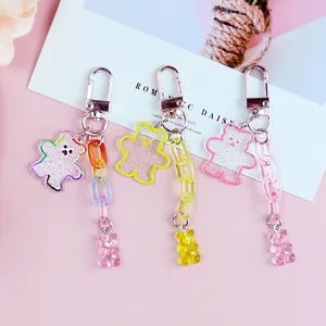 Glitter acrylic bear keychain with colorful chunky chain and gummy bear pendant