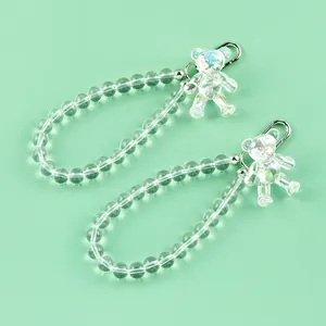 Porte-clés Perlé Ours Aurore Clair Pendentif de Sac pour Femmes Filles Sac à Dos Décoration de Clés de Voiture Accessoire
