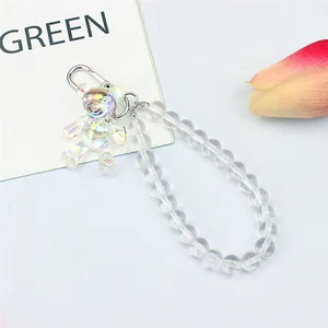 Pendentif ours laser iridescent avec chaîne en perles de cristal et fermoir en métal